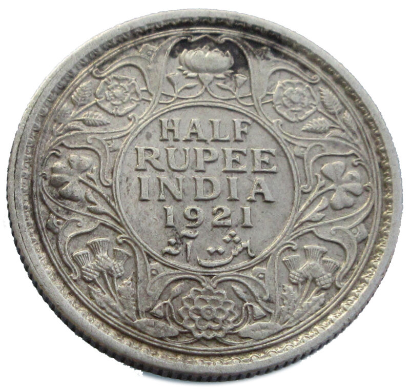 1921 Half Rupee King George V Silver Coin