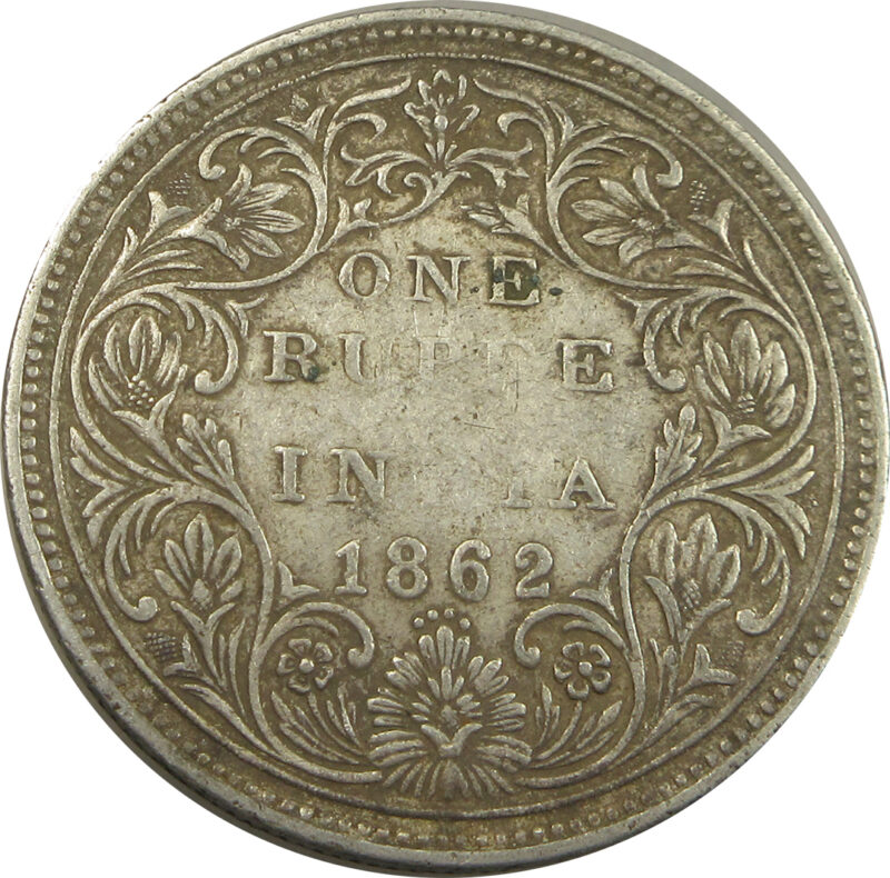 1862 4 Dots One Rupee Queen Victoria Bombay Mint GK 308 | Inverted V