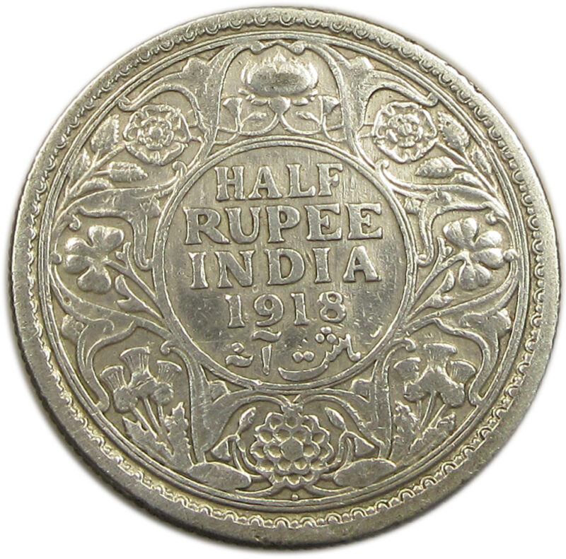 1918 Half Rupee King George V Bombay Mint Scarce GK 1056